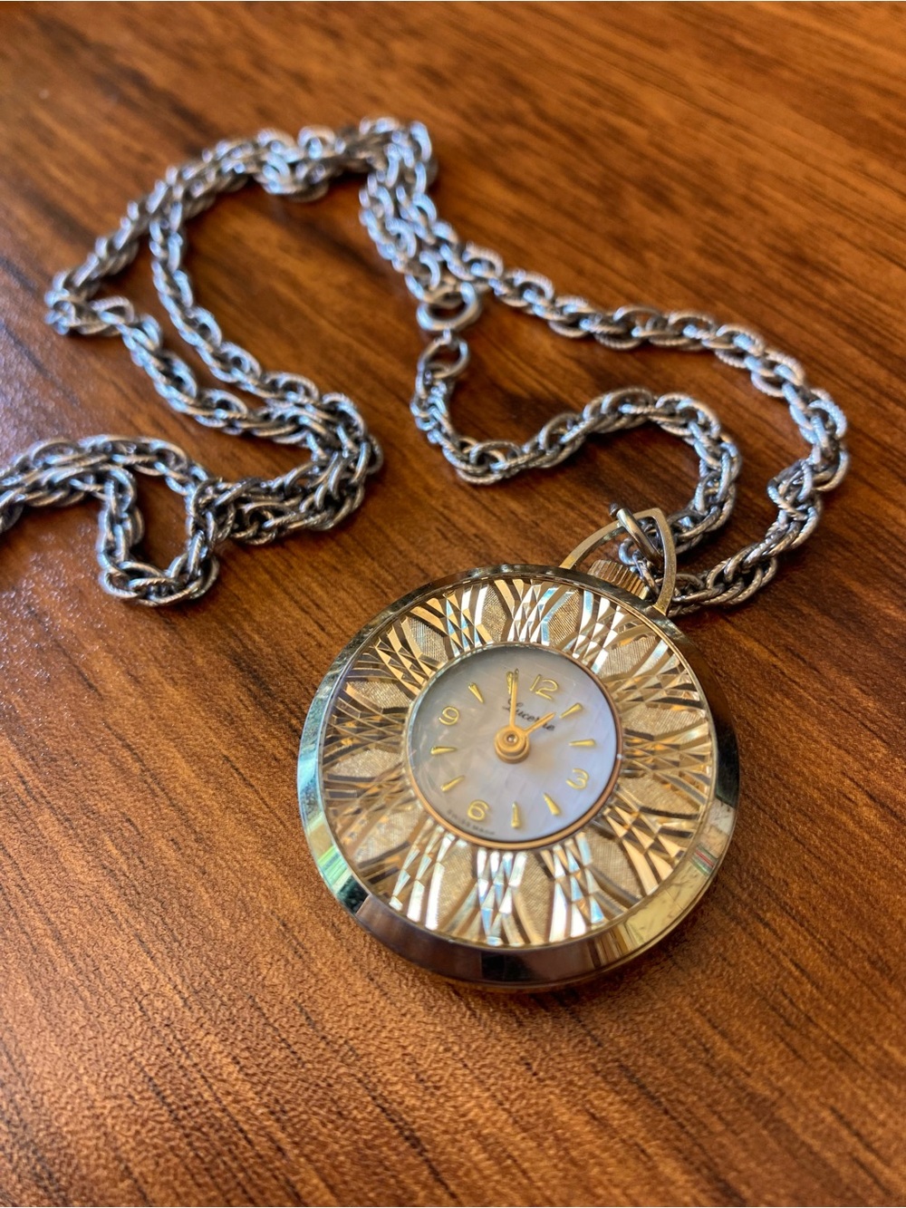 Lucerne Vintage Swiss Gold Tone Pocket-watch with Chain, Hand Wind